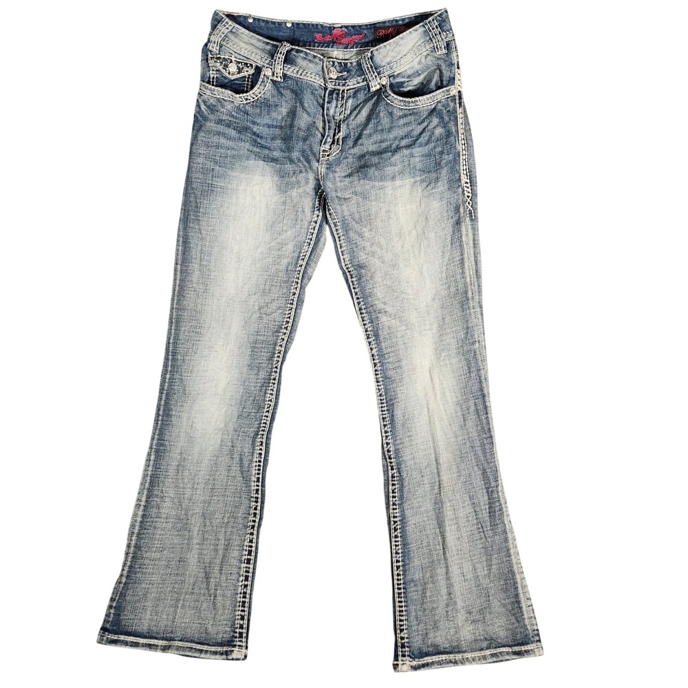 Rock and Roll Cowgirl Jeans Women's 32x32 Blue Bootcut W1-6705 Rhinestone